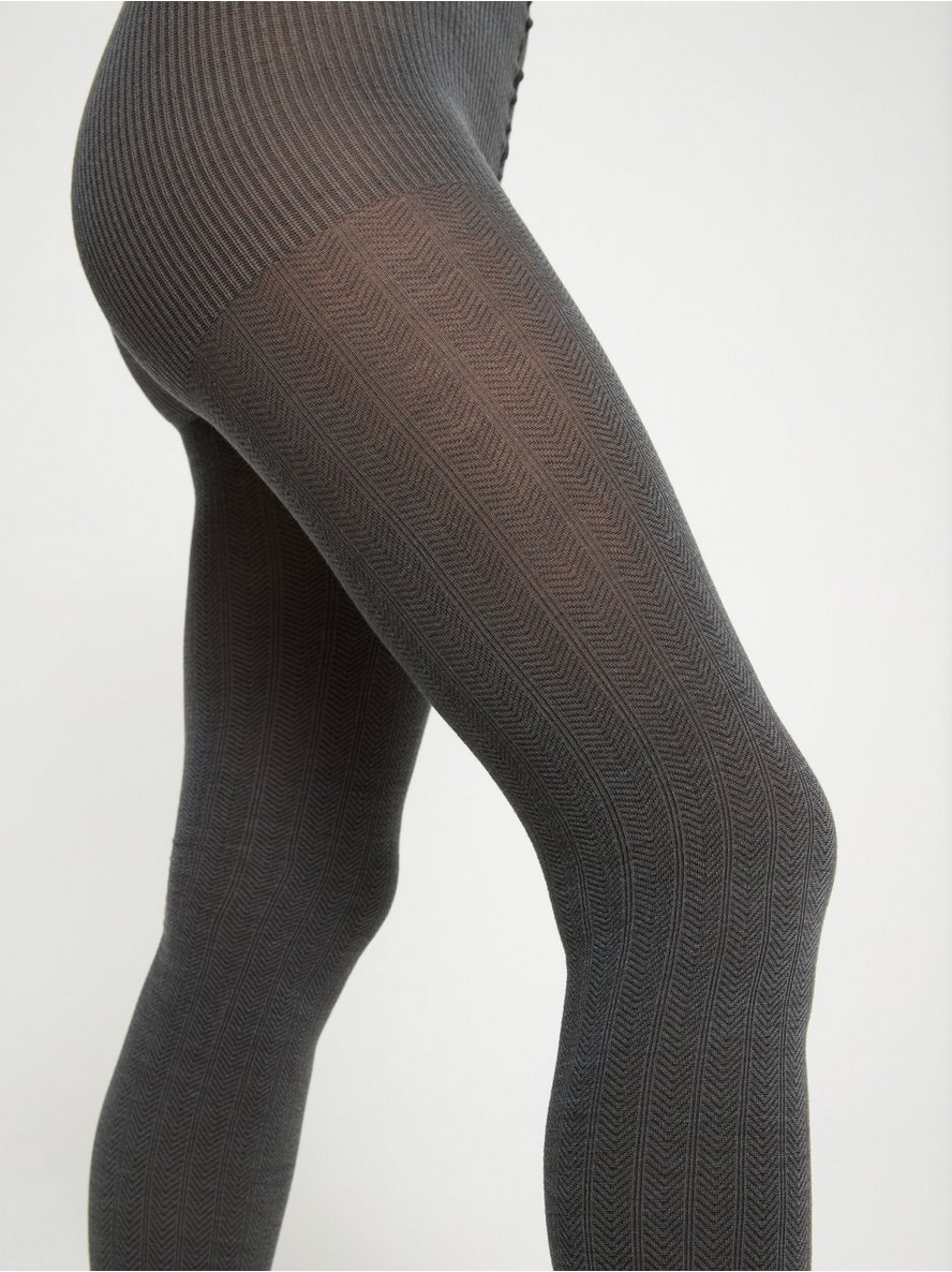 Herringbone patterned tights in wool blend Dark Grey