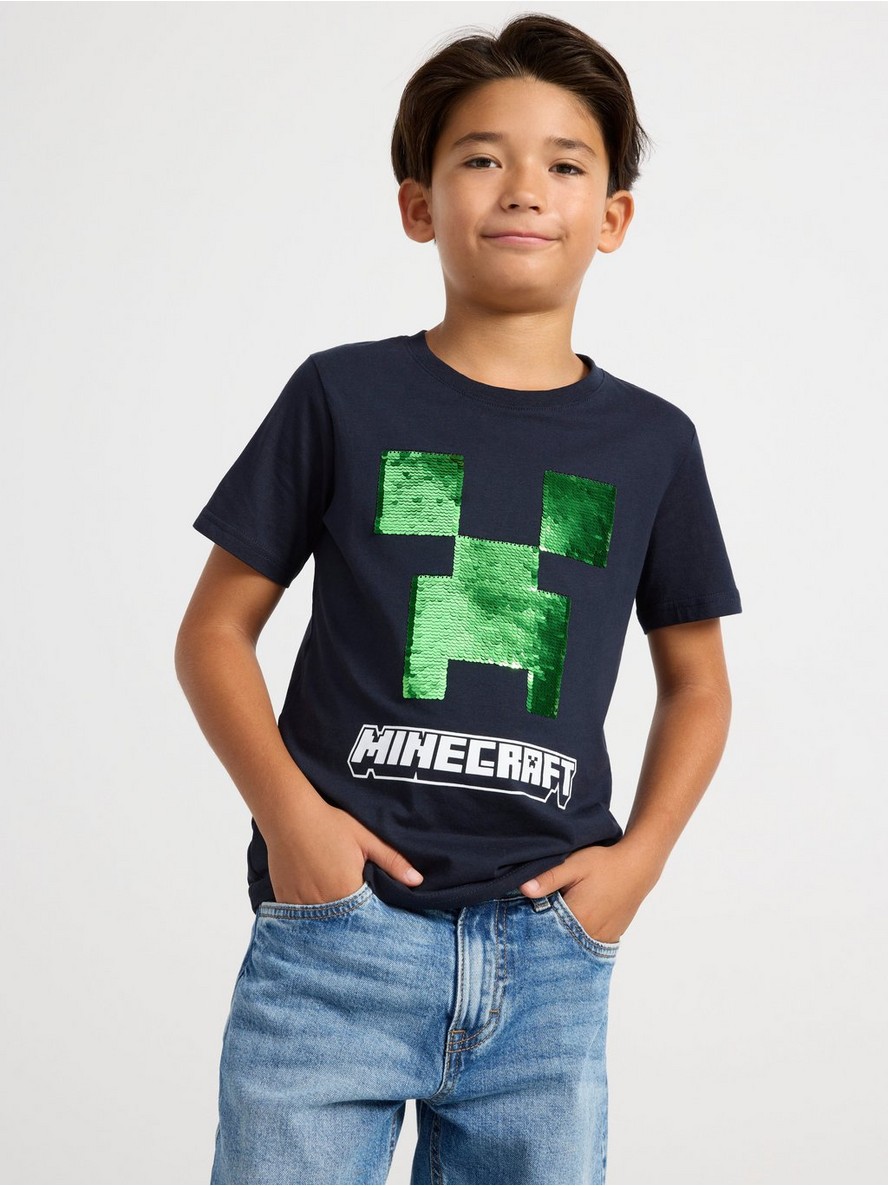 Minicraft T shirt with reversible sequins Dark Navy